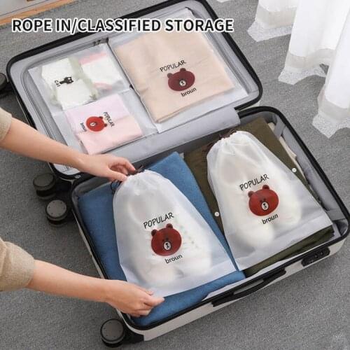 Cartoon Bear Plastic Waterproof Suitcase Cosmetics Household Clothing Shoes Storage Packaging Transparent Travel Drawstring Bag