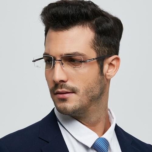 EOOUOOE Men Rimless Glasses Metal TR90 Eyewear Male Clear Glasses Oculos De Grau Myopia Optical Oculos Gafas Opticas Frame