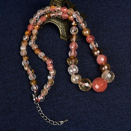 Cool color Natural and charming scheme Add a smooth jeweled shape Watermelon Tourmaline Jasper Necklace