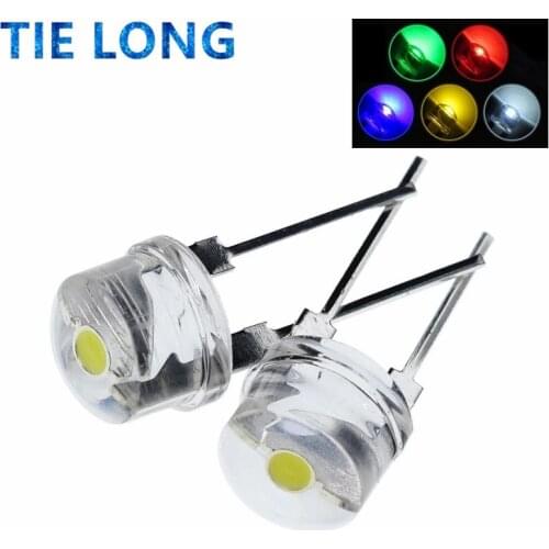 100PCS 8MM Straw hat LED White Red Green Blue Yellow Super bright LED lamp Wide Angle 0.5W 3.0-3.2V Transparent LED Lamp