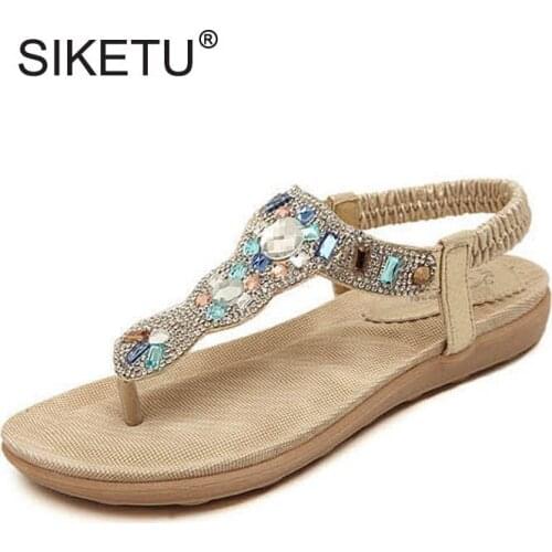 Fashion Rhinestone Flip Flops For Women Comfortable Ladies Casual Flat Beach Sandals Sweet Bohemia Gladiator Sandals For Women