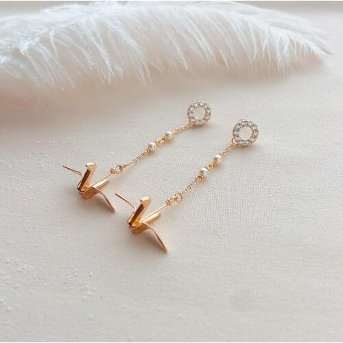 CCijiNG High Quality Zircon Pearl Paper Crane Earrings Sweet And Romantic Wear Is A Little Princes EH2008