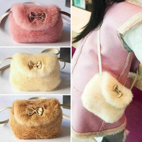 Cute Kids Girls Mini Bowknot Crossbody Bags Soft Fur Handbags Bag Purse Children Plush Backpacks Coin Purse