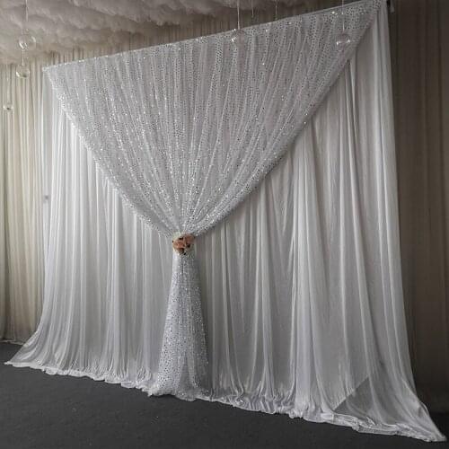 Wedding Sequin Background Birthday Party Layout Fabric Sash Backdrops Double Layer Stage Wall Gauze Curtain