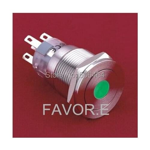 * LED Stainless steel 19mm IP67 5A/250VAC 1NO 1NC dot illuminated Latching metal Push Button Switch ultra-flat