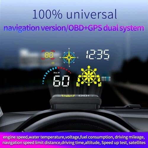 Universal Head Up Display OBD2 GPS Navigation HUD Projector On Car Glass Digital Car Speedometer Water & Oil Temp RPM Auto Alarm