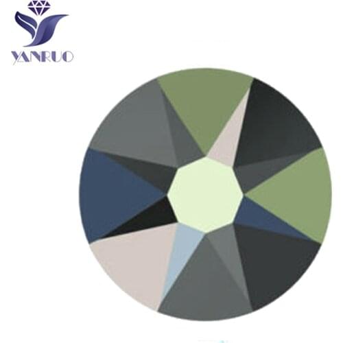 YANRUO 2088NoHF 8 Big 8 Small Jet AB Plating AB Top Rhinestones Decorative Stones Appliques On Clothes Nails Glass Accessories