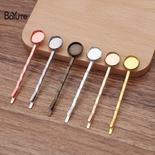 BoYuTe (50 Pieces/Lot) Round 10MM 12MM 14MM Cabochon Base Hair Clip Blank Tray DIY Hair Jewelry Findings