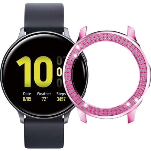 Protector Case for Samsung Galaxy Watch Active2 44/40mm Cover for Active 2 44mm Band Women Double Row Diamond Cases Bumper Shell