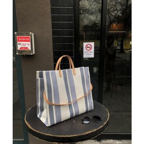 Women Beach Canvas Totes Bag Fashion Stripes Fabric Handbags Ladies Large Shoulder Bag Casual Bolsa Shopping Messenger Bags