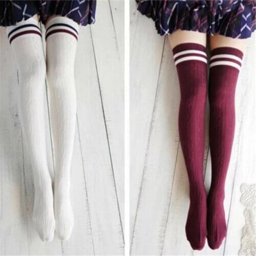 Women Girl Stockings Stripe Stripy Striped Over The Knee Thigh High Stockings Long Sexy Medias De Mujer Solid