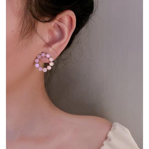 U-Magical Korean Fashion Geometric Circle Pink Color Dangle Earrings for Women Metallic Hollow Out Earrings Jewelry Pendientes