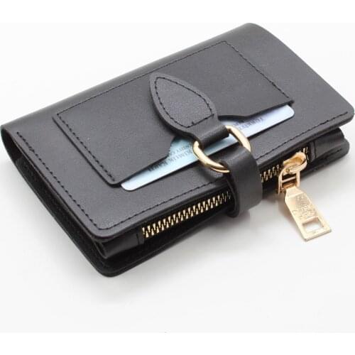 Womens Black Soft Leather Buckle Wallet