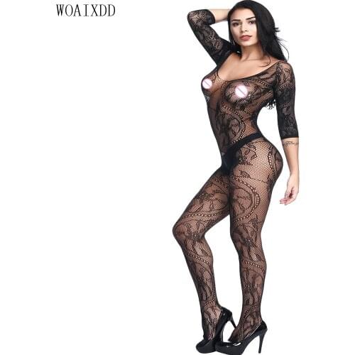 Sexy Sleepwear Lingerie Babydoll BODYSUIT Mesh Floral Body Stocking Temptation open crotch Catsuit Nightwear long sleeve