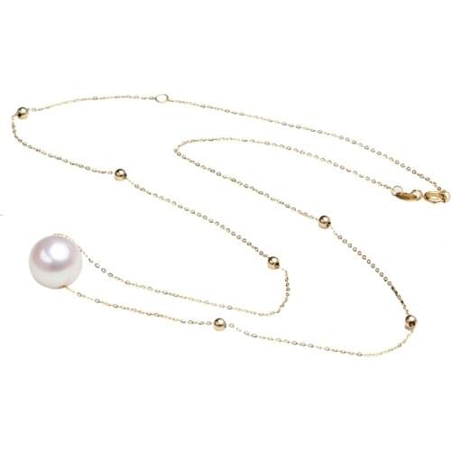 Sinya 18k gold choker necklace with 7.5-10mm natural Round pearls and 3mm gold beads Au750 gold chain length 45cm for women