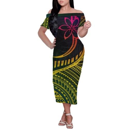 Women Summer Dress 2021 Elegant Hawaii Flower off Shoulder Polynesian Tribal Dresses Cute Romantic Dress Fashion Women Dresses