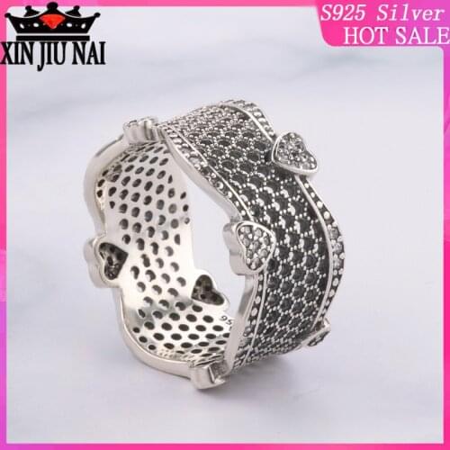 Italian crafts 925 silver black gold plated honeycomb luxury ring female elegant retro court style female ring