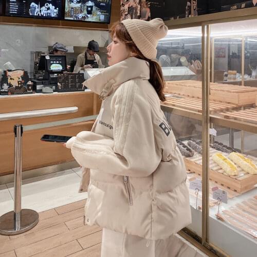 Womens Winter Padded Hat Coat 2021 New Korean Version Of Loose Short Padded Zipper Coats Stitching All-match Student Padded