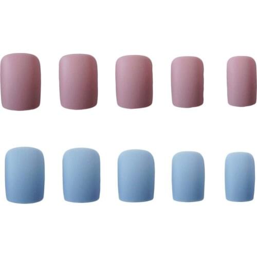 24Pcs/set Matte Pink Blue Jump Color False Nail Patches Girl Korean Women Medium Square Manicure Beauty Tool with Glue Summer