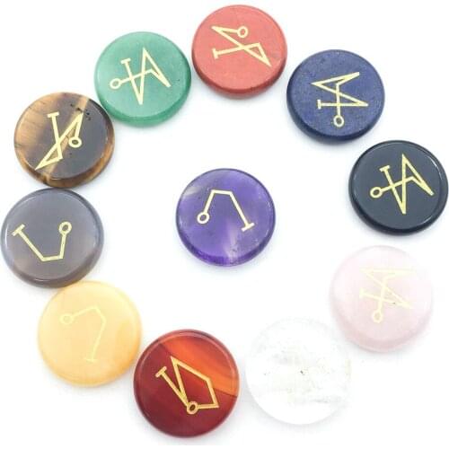 25mm Natural Stone Crystal Agate Gem Ancient Greek Energy Healing Symbol Handmade DIY Jewelry Accessories