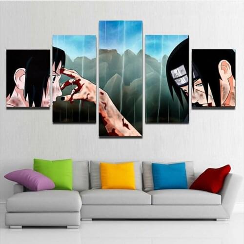 Naruto 5 Panels Anime Canvas Printing Itachi and Uchiha Sasuke Character 5 Piece Poster Wall Art Picture Home Decor Cudros