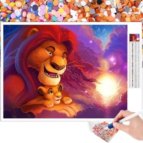 5D DIY Diamond Painting Cartoon Lion King Colorful Sunset Embroidery Kit Mosaic Full Square Round Rhinestone Home Decor Gift