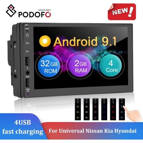 Podofo 2Din 7'' Andriod 9.1 GPS EQ Car Radio For Universal Nissan Kia Toyota Hyundai Passart Polo Wifi Car Multimedia Player