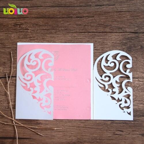 Free shipping 50set inc169 Love Heart Wish Made Wedding Invitations Samples Hollow Lace Elegant Business Cards Party Decoration