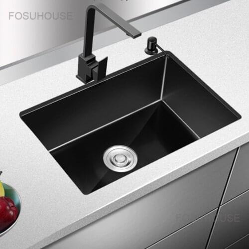 Large Nano Oil Free Black Wash Basin Kitchen Sink Single Tank 304 Wash Basin 78x43 80x45 82x45 kitchen sink kitchen fixtures
