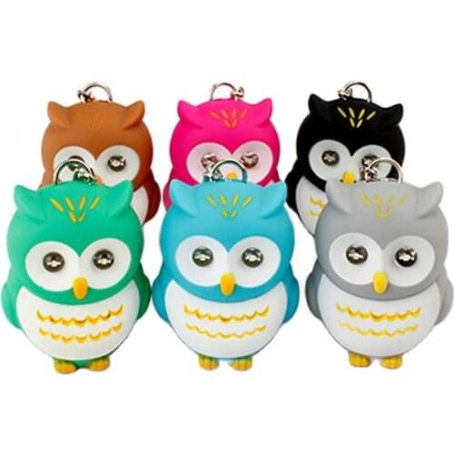 Cartoon Keychain LED Owl Eye Keyring With Sound Christmas Animal Key Holder Bag Car Creative Pendant Birthday Xmas Gift 2021 New