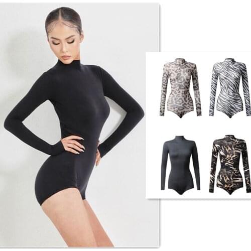 Black Latin bodysuit latin top Women Adult Costume Latin Dance dress blouse leopard zebra print 2071