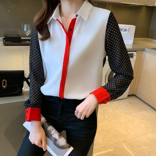 Chikichi 2021 Autumn New Lapel Polka Dot Print Chiffon Button Shirt Ladies Office Shirt Cardigan Long Sleeve Blouse Woman Tops