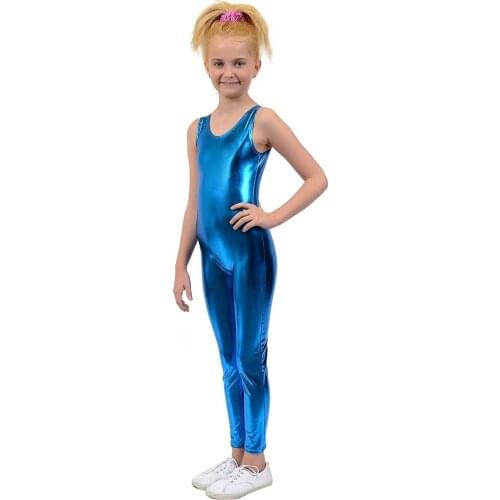 Kids One Piece Tank Unitard Girls Ballet Sleeveless Black Shiny Tight Jumpsuit Unitards Dance Boys Costumes Free Shipping