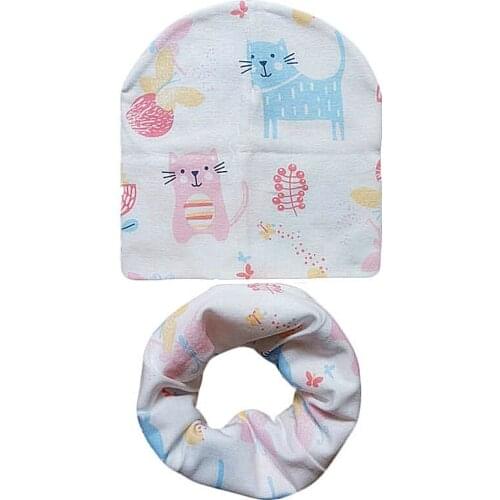 Autumn Winter Cotton Baby Hats Scarf Set Star Print Children Hats Spring Baby Girls Hat Boys Neck Scarf Collar Kids Beanie Cap