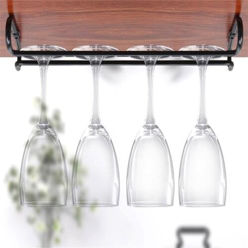 Home Wine Glass Rack Wall Mounted Inverted Tall Cup Holder No-punch Red Wine Cup Stemware Storage Shelf Kitchen Bar Organizer