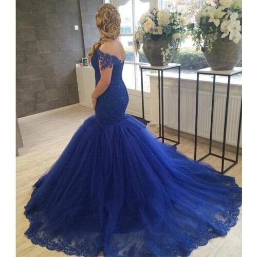 Elegant Navy Blue Mermaid Prom Dress 2020 Charming Woman Sweetheart Appliqued Tulle Formal Evening Party Gowns