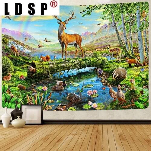 LDSP Tapestry Animal Deer Forest Parrot Mountain Wall Hanging for Living Room Bedroom Dorm Home Blanket Wall Cloth Decor