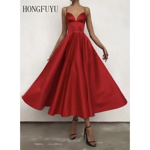 Hongfuyu Red A Line Short Prom Dresses 2021 Soft Satin Special Occasion Party Gowns Custom Made Backless Evening Dress