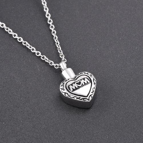IJD9842 Women Vintage 'MOM' Letter Memorial Urn Cremation Jewelry Urn Pendant Urn Necklace for Ashes