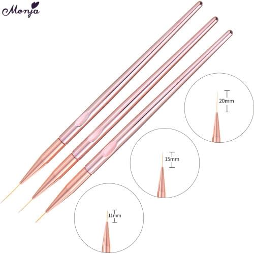 Monja Nail Art Champagne Acrylic Stripes Lines Liner Drawing Brush French Flower Grid Painting Pen 3D DIY Manicure Tool