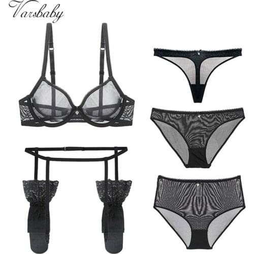 Varsbaby sexy new arrival 6 pcs bras+panties+garters+stockings+thongs+high-waist briefs B C D bra set