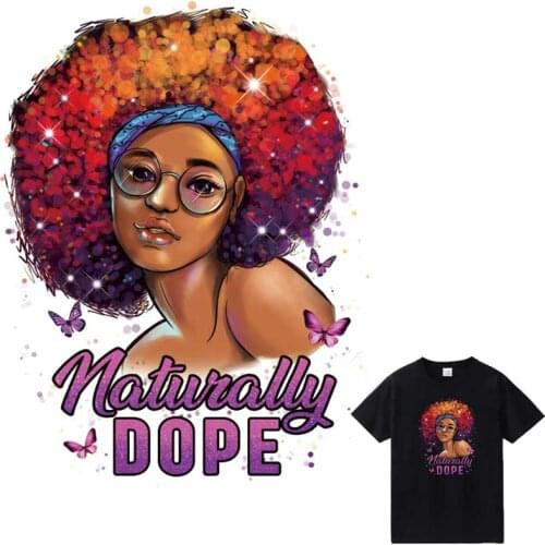 Beautiful Black Girl Iron-On Transfer For Clothing DIY Washable Womens T-Shirt Thermo Adhesive Patches Colorful Clothes Sticker