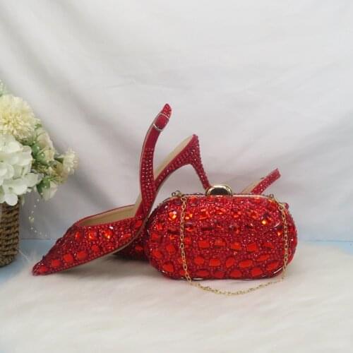 BaoYaFang Summer Female Red Sandals Crystal Party Sandals Purse wedding shoes Bridal woman Fashion Pointed toe Thin Heel Sandals