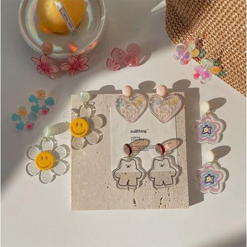 Cute girl earrings Korean fashion personality new rainbow color flower earrings temperament design earrings for women