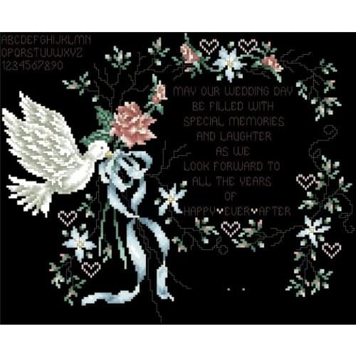 Pigeon Wedding Record cross stitch package sets 18ct 14ct 11ct black cloth people kit embroidery DIY handmade needlework