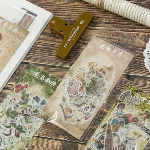 60 Pcs Vintage Stickers Fall Flowers Leaves junkJournal Decorative Sticker Diary Stationery Album Sticker Flakes Scrapbooking