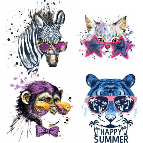 Animal watercolor Clothing Stickers Iron On Patches Diy Heat Transfers Patch For Clothes Boy Girl T-shirt Appliques Decoration