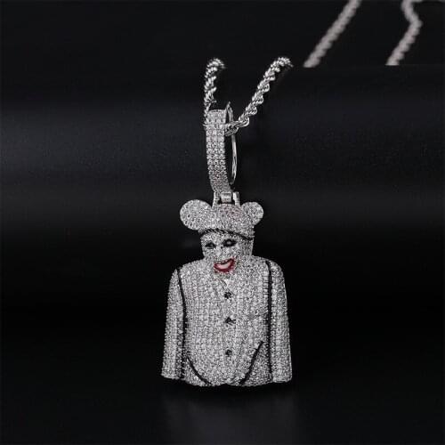 OMYFUN Factory Price Hiphip Full CZ Paved Pendant Necklace Clown Bling Jewelry Copper Men Jewelry Pendants & Necklaces Bijoux