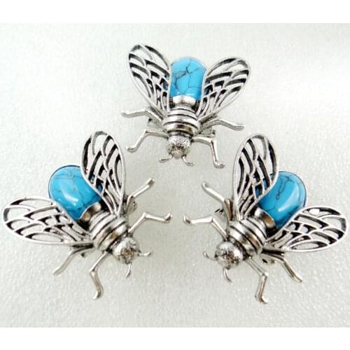 Natural stone pendant mix tiger opal eye lapis quartz crystal animal bee archaize silver brooch pendant jewelry making 10pcs