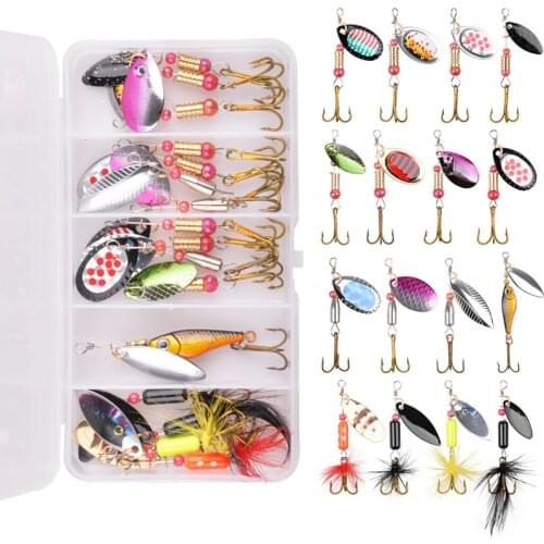 16Pcs/box Spinners Spoon Fishing Lure 3g-12.5g wobbler metal jig lures spinner bait Trout Pike fishing bait kit with tackle box